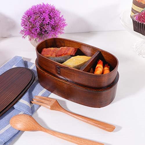 Anoily Wooden Bento Container Bento Box Japanski stil Drvena ručak kutija za prenosni kontejner za skladištenje hrane za odrasle za