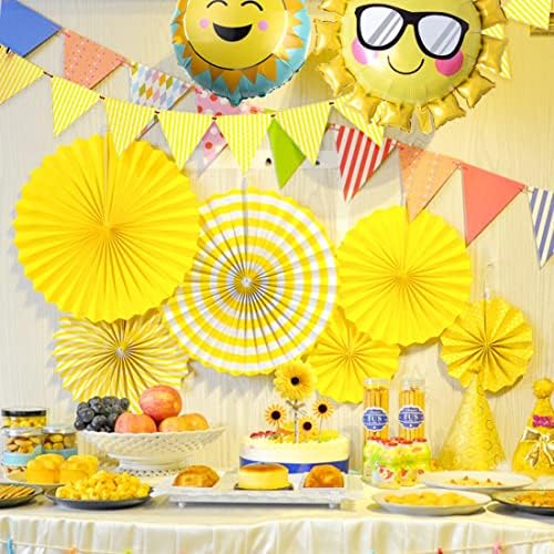 Sunshine Party Dekoracije Žuti viseći papirni ventilatori suncokretova torta Toppers i Baloni za sunčanu letnju temu Party rođendan