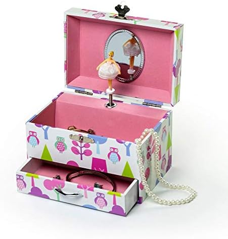 Retro sova Dizajn sa bisernom ručkom vrtećim balerinskim muzičkim nakitom kutija - Moly by Mele & Co.