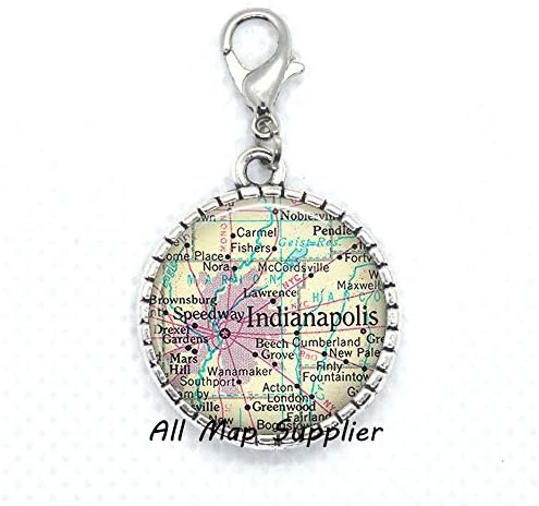 AllMapsupplier modni patentni patentni zatvarač, Indianapolis Karta Zipper Pull, Indianapolis Karta Nakit, Indianapolis Karta Jastog