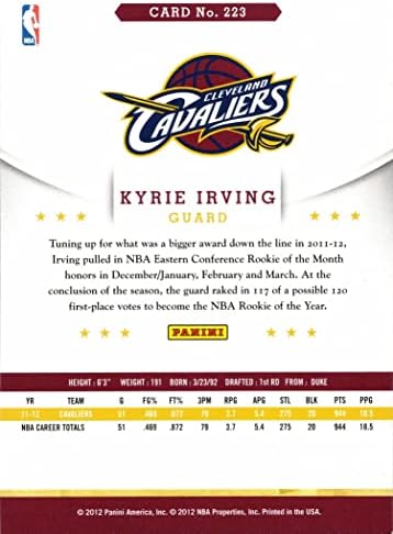 2012-13 Panini NBA Hoops Košarka 223 Kyrie Irving Rookie kartica