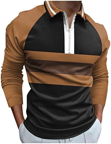XXBR muške patentne majice, 2022 Nova muška majica Dugi rukav Geometrijski patchwork Golf Tops Jesen Zip izrez Ležerna košulja