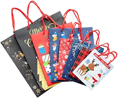 Joyin 18 kom poklon vrećice za božićne skupno set u 8 različitih dizajna za božićnu prazničnu zabavu i omotavanje Xmas poklona 18