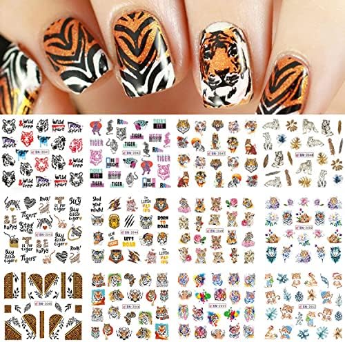 Tiger Nail Art naljepnice, holografski Crtić Tiger Water Transfer naljepnice za nokte dizajn, naljepnice za životinjske nokte akrilne