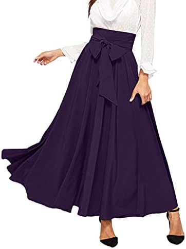 Pleted Flowy Midi Maxi suknje za žene Ležerne ljeto Boho duga suknja Čvrsta boja visoke struka Swiered A-line suknja