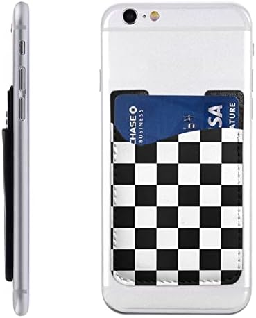 Crna bijela utrka karirani zastava držač telefona PU kožna kreditna kartica ID kućišta 3M ljepljivi rukavi za sve pametne telefone