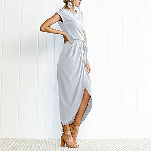 Nokmopo maxi haljina za dugih rukava za žene Ležerne prilike pune boje s vitkim nepravilnim haljinama s dugim rukavima