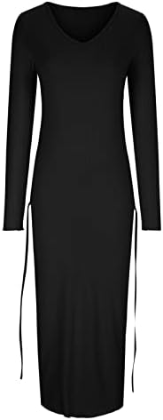 SUTWOEN haljina za žene 2023 Casual čvrste Maxi haljine s dugim rukavima s V izrezom formalne haljine Casual Slim Fit vjenčanica za