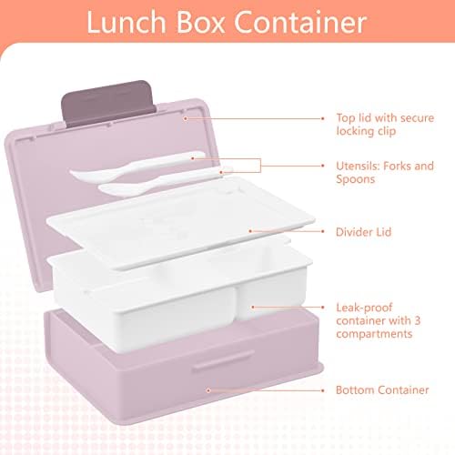 Boenle narezane jagode Bento kutija za ručak za djecu Bento kutija sa 3 pretincem,kontejneri za ručak ugrađena viljuška za višekratnu