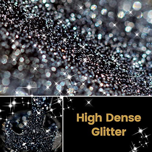 YTD Likomey Reflective Glitter Gel lak za nokte 3 koraka sve-u - jednom Set, Flash crna sa bazom i kompletom za manikir, Diamond Disco