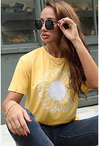 Ženska grafička suncokreta Ljetna majica labava bluza vrhovi tinejdžerskih djevojčica kratkih rukava okrugli vrat