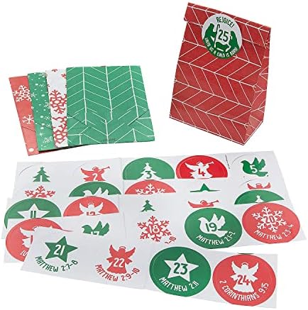 3 1/4 x 2 x 6 1/2 male Advent Countdown Božićne papirne kese sa naljepnicama - 50 komada