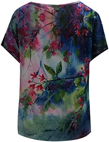 Ženska V izrez Pamuk cvjetna grafika labava fit opuštena fit bluza majica za djevojčice jesen ljeto di di di di