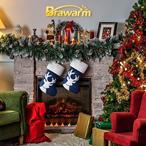 Brawarm božićne čarape, mornaričke plave čarape, baršun vezene božićne čarape, Božićne čarape, 2 pakovanje