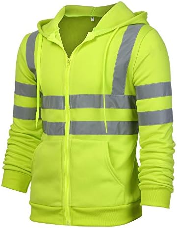 WenKomg1 Unisex jakna s kapuljačom visoke vidljivosti klase 3 HI Vis majice s dugim rukavima na otvorenom duksev za kaput sigurnosna odjeća