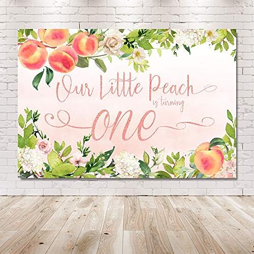 MEHOFOND Sweet Little Peach Girl One Birthday Party Photo Background Banner Rose Pink Floral Greenery Happy 1st Birthday Photography