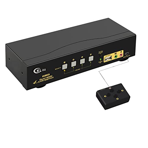 CKLau 4 porta HDMI KVM Switch Dual Monitor 4K@60Hz sa zvukom, kablovima i 1 USB 2.0 glavčinom, 4 računara 2 monitora periferna Razvodna