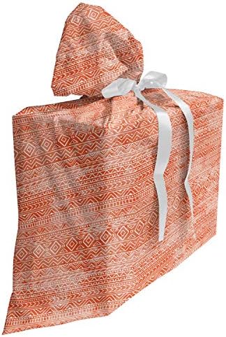 Lunarable Boho narandžasta poklon torba, raspored geometrijskih oblika tople boje teme Print, tkanina Party Favor torbica sa 3 trake,