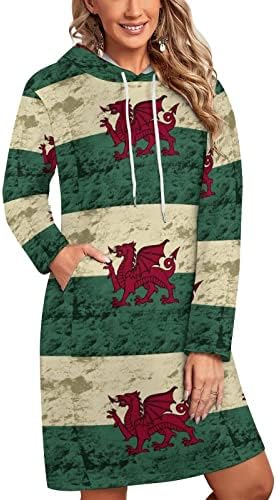 Vintage velška Zastava Ženski modni pulover dukserice Casual Hoodie Dugi rukav Mini haljina sa džepom