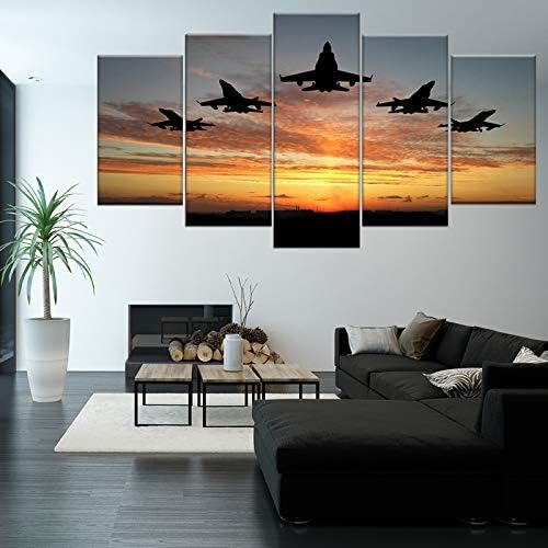 HAOSHUNDA 5 panel Canvas Prints F-18 formacija u sumrak na Sunset Wall Art Military Airplane Canvas Pictures rastegnute i uokvirene