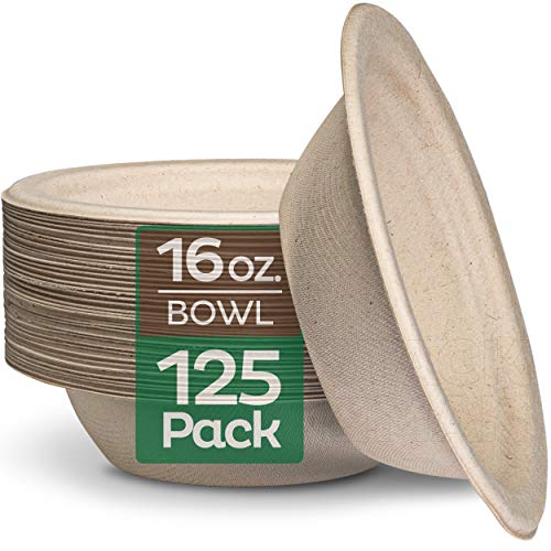 Kompostabilan 16 oz. Papirne činije [125-pakovanje] za jednokratnu upotrebu za teške uslove rada, rasuti paket, ekološki prihvatljiva
