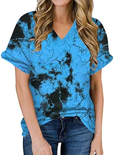Tops for Women Summer Tie Dye Rainbow Printed V izrez kratke rukave majice Vintage grafički T Shirt labava bluza