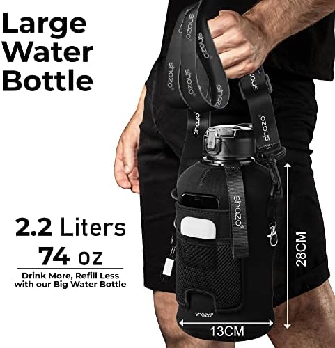 Pola galona 2.2 L Sportska flaša za vodu sa slamkom i ugrađenim novčanikom 74oz velika posuda za piće u teretani, rukav za odlaganje,