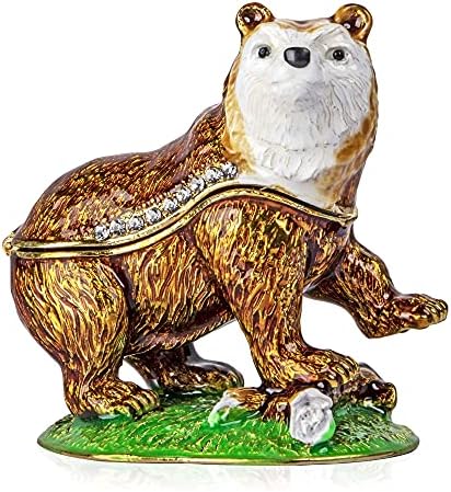 YU FENG ručno obojena kutija za sitnice mrkog medvjeda dekorativna emajlirana kutija za nakit životinja sa šarkama sa kristalima draguljima