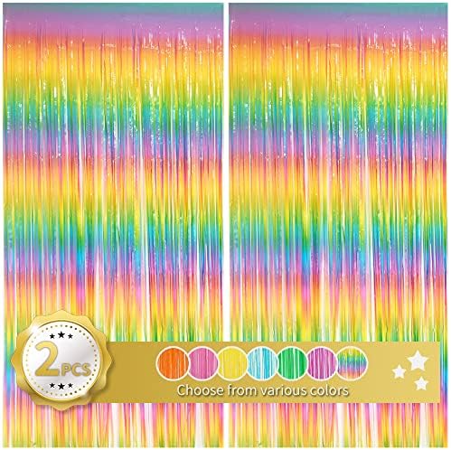BEISHIDA 2 Pack Light Rainbow folija rub zavjese razne šarene šljokice metalik zavjese fotografija pozadina za rođendansku zabavu