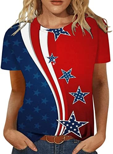 Teen Girl Color Block USA zastava Star Thirts Crew izrez Tors T majice s kratkim rukavima Lounge Striped Basic Tshirts Hy
