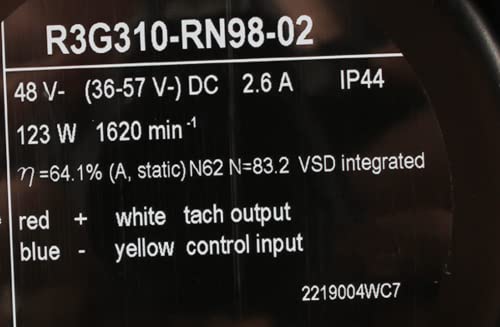 48V 2.6A 123W R3G310-RN98-02 1620RPM ventilator za hlađenje