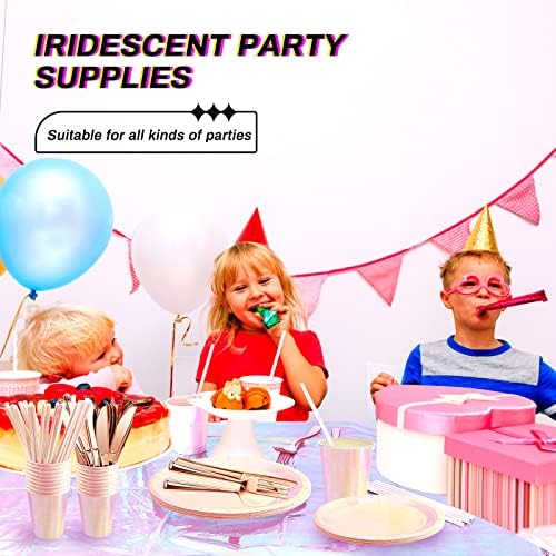 Weewoody 351 komad ružičaste iridescentne zabave holografski jednokratni partijski pribor za jednokratnu upotrebu, uključuje papir