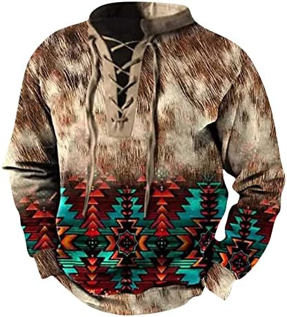Muški duksevi za zapadni Aztec Retro taktički vrhovi čipka dugih rukava UP pulover labave etničke grafičke majice