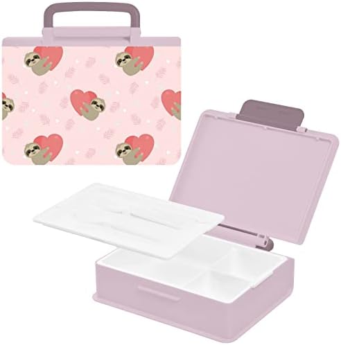 Mchiver Sloth Hold Heart Pink Bento kutija za ručak sa ručkama s ručkama Prijenosna dječja posuda za ručak sa kašikom za propuštanje