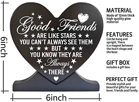 Qtgtir Dobri prijatelji su poput zvijezda Crni tiskovni od tiskanih drva, poklon Wood Heart, Harstic Home Heart Drvo Decor, Prijateljstvo,