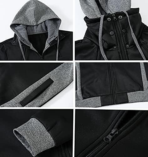 Yukaichen muške jakna s kapuljačom Slim Fit dvostruki patentni zatvarač Turtleneck Fleece Hoodie gornja odjeća