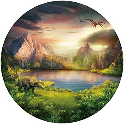 Yeele 7x7ft dinosaurusi tema okrugla pozadina Jurska epoha šumske planine drveće jezera travnjak Arheologija fotografija pozadina