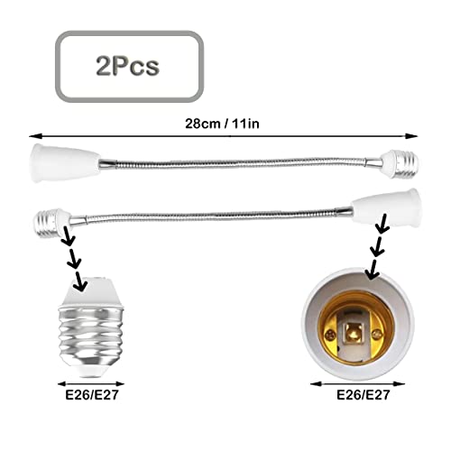 E26 / E27 Adapter za produžetak utičnice za svjetlo 2-Pack fleksibilna lampa produžetak sijalice 28cm/11 inčni produžetak utičnice