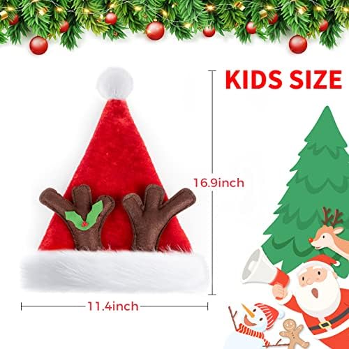 RJVW Božićni šešir, Santa šešir za djecu, šešir za malu djecu Santa Claus, rogovi sobova Unisex baršun klasični Santa šešir za Božić