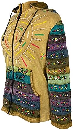 Agan Traders Ženski boho pleteni pamuk uznemiren ciganski četkica obojen mirovnim simbolom odvojive mirisne jakne s dukserom pixie