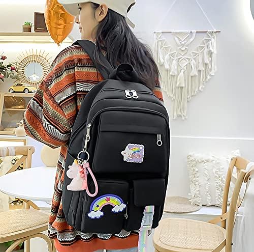 DUOBAOYU jednorog ruksak 4kom Set veliki kapacitet estetske duge Školska torba 17in slatka Bookbag Kawaii ruksak sa šarmom jednoroga,