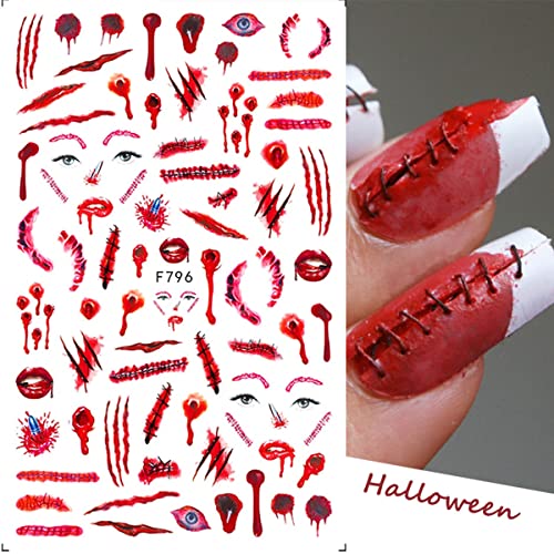 6 listova Halloween naljepnice za umjetnost noktiju 3d samoljepljiva naljepnica za dizajn naljepnice za nokte krvave rane šav ožiljak
