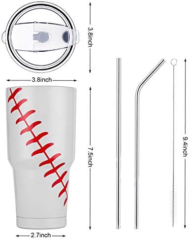 Joyclub 30oz Bejzbol čaša od nerđajućeg čelika sa duplim zidom vakuumski izolovana čaša putna šolja sa poklopcem, slamkom i četkom