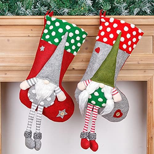 Fonzci 2 Pack Božićne čarape Švedski Gnome s dugim nogama Kamin Viseća čarape 3D Plish Xmas Boravice za odmor Xmas Tree Dekoracije