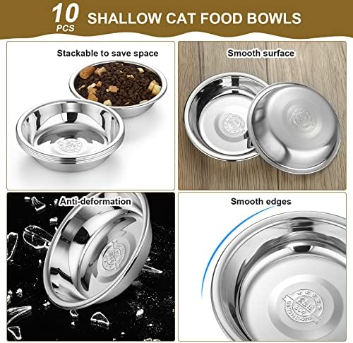 10 kom posude za mačke od nerđajućeg čelika plitke posude za hranu za mačke zamena Whisker Relief Cat Hrana i posuda za vodu metalne