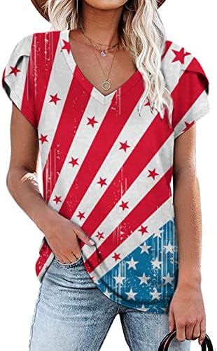 ZEFOTIM 4. srpnja Košulje žene 2023. kratki rukav V izrez Ležerne ljetne trendi američke zastave Tuničke vrhove
