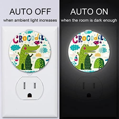 2 paketa Plug-in Nightlight LED Night Light krokodilska životinja sa senzorom od sumraka do zore za dečiju sobu, rasadnik, kuhinju,