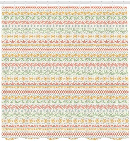 Ambesonne prugasta zavjesa za tuširanje, Narodna meka pastelna boja Aztec pozadina okrugli oblici trokuti Meksički Print, platnena