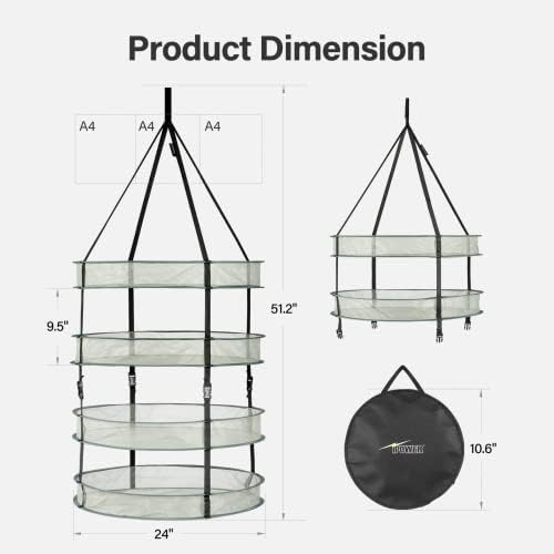iPower 2 stope 4-slojni stalak za sušenje bilja viseća suha mreža sa sklopivim prstenovima za teške uslove rada i torbom za nošenje,