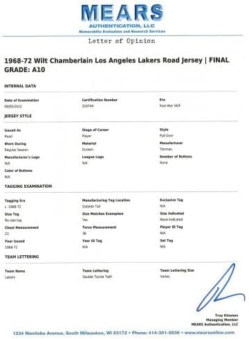 Finest Will Chamberlain je potpisao igru ​​u Los Angelesu Lakers dres Mears A10 - autogramirani NBA dresovi